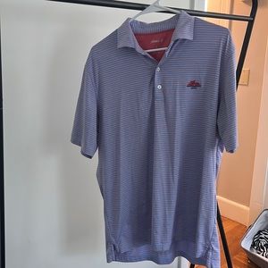 Light blue and pink striped Johnnie-O golf Polo, Fall River Country Club logo